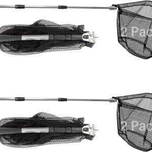 2 Packs Fishing Net with Handle,Portable Telescopic Fishing Net,Telescoping Net Pole,Fishing Net Telescoping Handle,Fish Net,Fishing Nets,Extend to 40-63 Inches for Kids Men,for Salmon,Catfish,Bass
