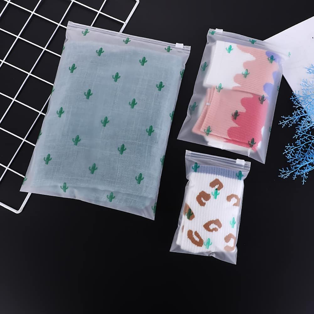 30 Pcs Reusable Travel Storage Bags Frosted Resealable Bags Zipper Poly Bags Plastic Ziplock Bags Luggage Organiser Pouch Space Saver Bags for Clothes Shoes Cactus - Image 4
