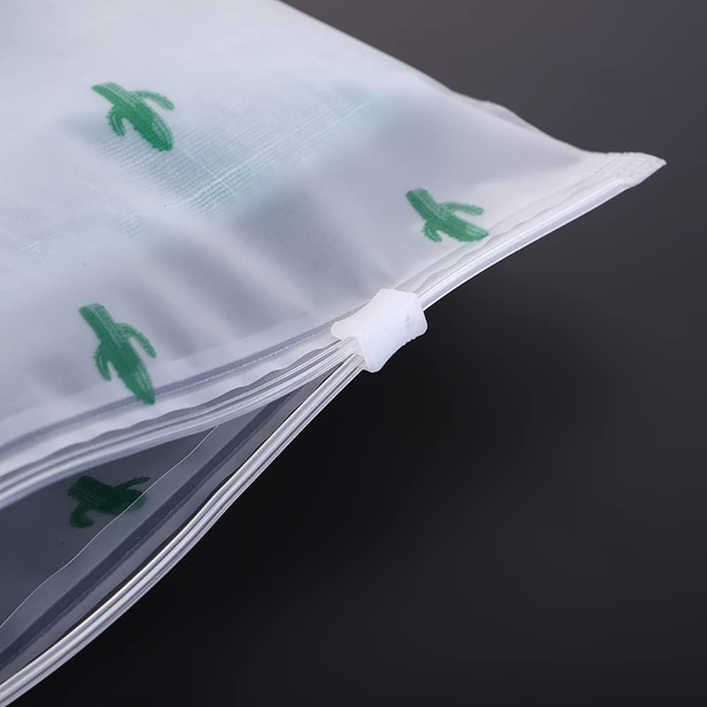 30 Pcs Reusable Travel Storage Bags Frosted Resealable Bags Zipper Poly Bags Plastic Ziplock Bags Luggage Organiser Pouch Space Saver Bags for Clothes Shoes Cactus - Image 5