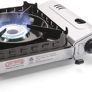 Chef Master 15,000 BTU Output Portable Butane Camping Stove, Peizo Click Ignition, Double Wind-Guard Portable Stove Burner for Emergencies, Tailgating, Hiking, Backpacking & Camping Essentials - 90019