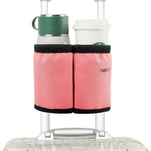 riemot Luggage Travel Cup Holder Free Hand Drink Carrier - Hold Two Coffee Mugs No Spill - Fits Roll on Suitcase Handles - Gifts for Flight Attendants Travelers Accessories Pink